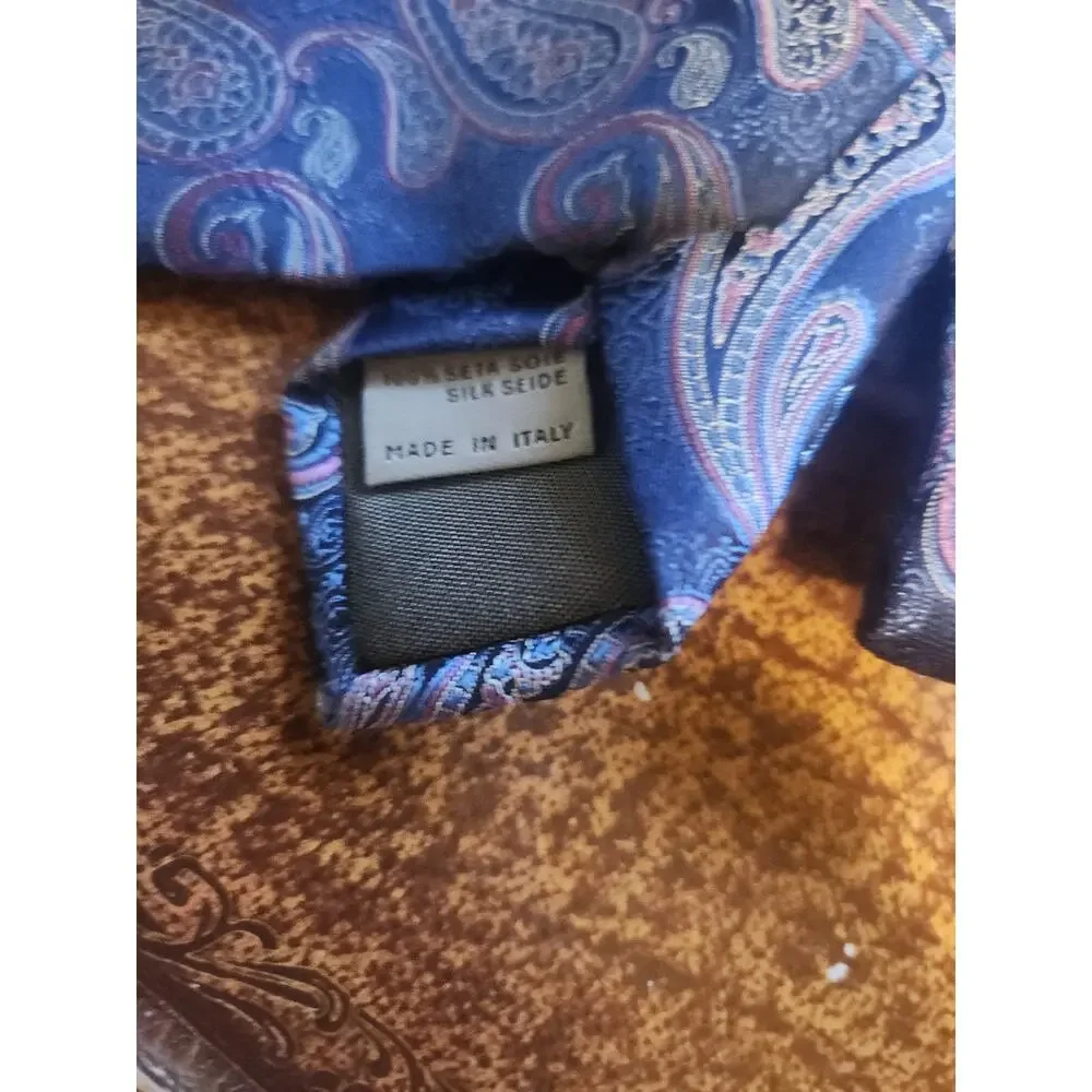 Men’s Canali Tie 100% Silk Made In Italy Blue Silver Paisley